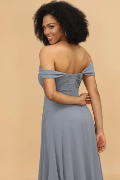 Off the Shoulder Chiffon Bridesmaid Dress