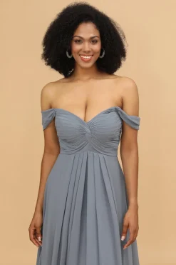 Off the Shoulder Chiffon Bridesmaid Dress