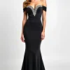 Off The Shoulder Long Mermaid Hollow Out Black Tie Dress