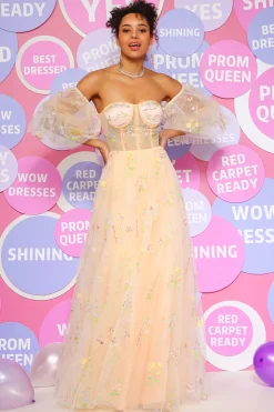 Off The Shoulder Princess Prom Dress with Embroidery