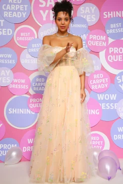 Off The Shoulder Princess Prom Dress with Embroidery