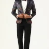 One Button Black Jacquard Shawl Lapel Men's Prom Blazer