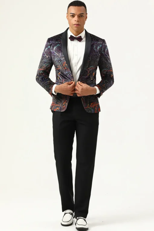 One Button Black Jacquard Shawl Lapel Men's Prom Blazer