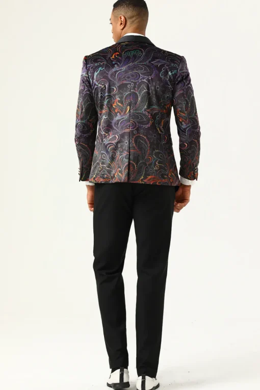 One Button Black Jacquard Shawl Lapel Men's Prom Blazer