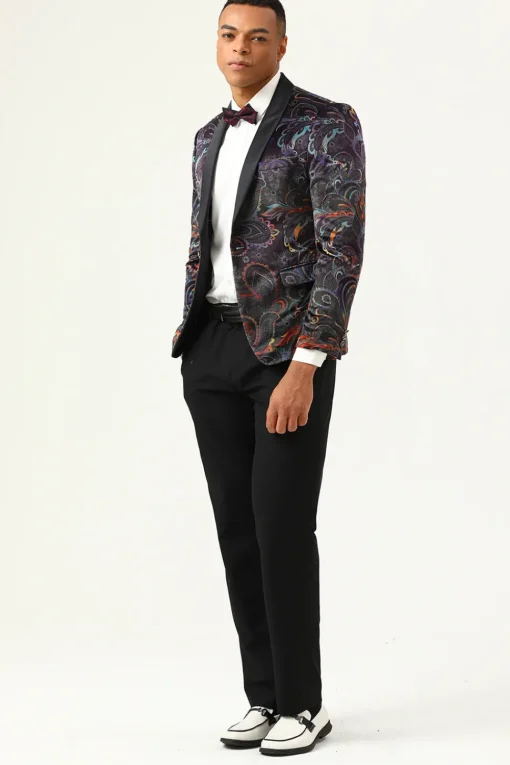 One Button Black Jacquard Shawl Lapel Men's Prom Blazer