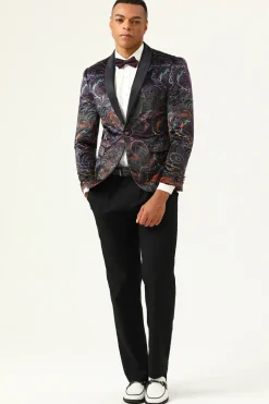 One Button Black Jacquard Shawl Lapel Men's Prom Blazer