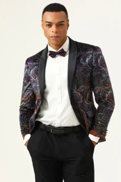 One Button Black Jacquard Shawl Lapel Men's Prom Blazer