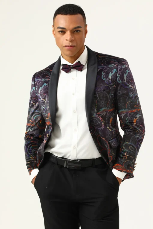 One Button Black Jacquard Shawl Lapel Men's Prom Blazer
