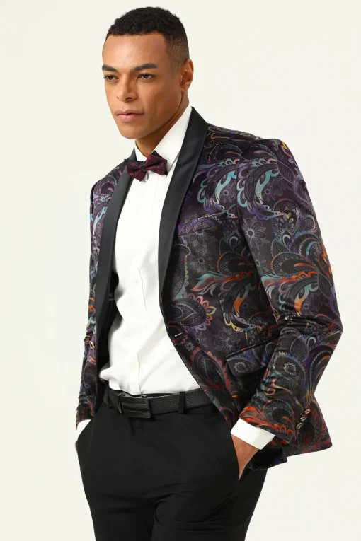 One Button Black Jacquard Shawl Lapel Men's Prom Blazer