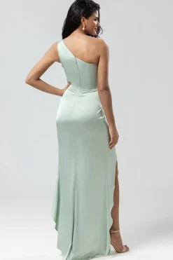 One Shoulder Matcha Bridesmaid Dress with Ruffles
