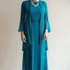 Peacock Blue 2 Piece Round Neck A Line Mother of The Bride Dress