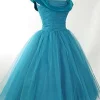 Peacock Blue Square Neck A Line Short Prom Dress