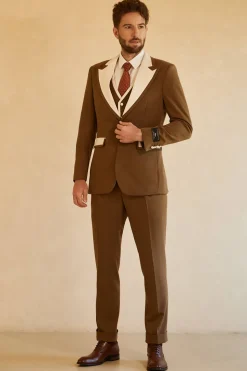 Peak Lapel Single Button Brown Men's Wedding Suits