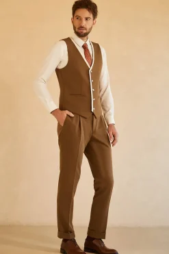 Peak Lapel Single Button Brown Men's Wedding Suits