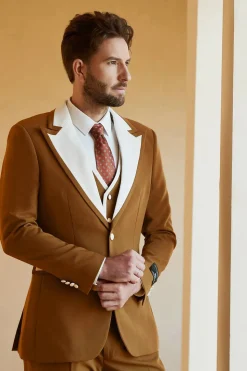 Peak Lapel Single Button Brown Men's Wedding Suits