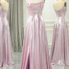Pink A Line Spaghetti Straps Long Prom Dress with Slit