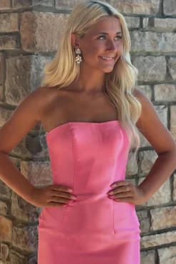 Pink Corset Strapless Mermaid Prom Dress with Slit