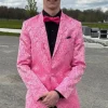 Pink Floral Print Shawl Lapel 2 Pieces One Button Men Suits