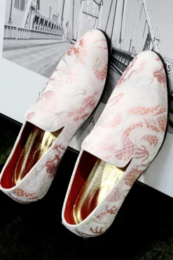Pink Jacquard Slip-On Men's Shoes