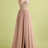 Pink Spaghetti Straps Prom Dress with Slit