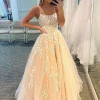 Princess Champagne Spaghetti Straps Prom Dress