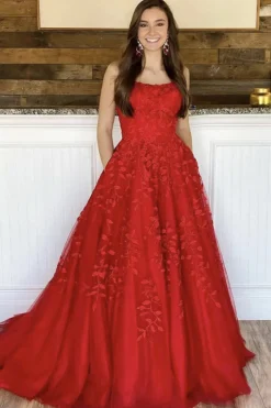 Princess Champagne Spaghetti Straps Prom Dress