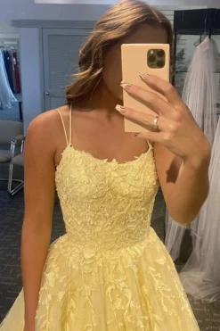 Princess Champagne Spaghetti Straps Prom Dress