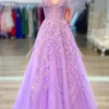 Princess Lavender A Line Prom Dress with Appliques