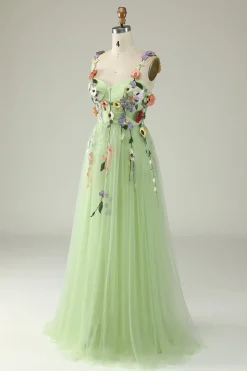Purple A Line Tulle Prom Dress with Appliques