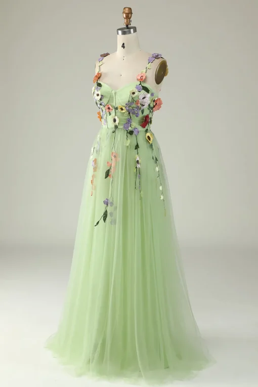 Purple A Line Tulle Prom Dress with Appliques