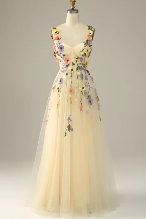 Purple A Line Tulle Prom Dress with Appliques