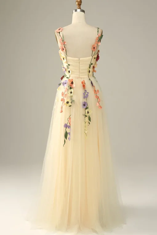 Purple A Line Tulle Prom Dress with Appliques