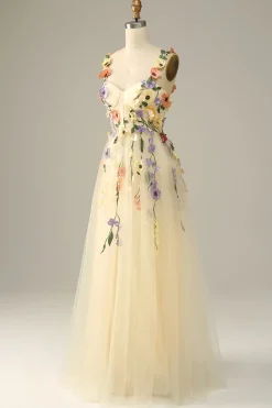 Purple A Line Tulle Prom Dress with Appliques