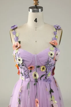 Purple A Line Tulle Prom Dress with Appliques