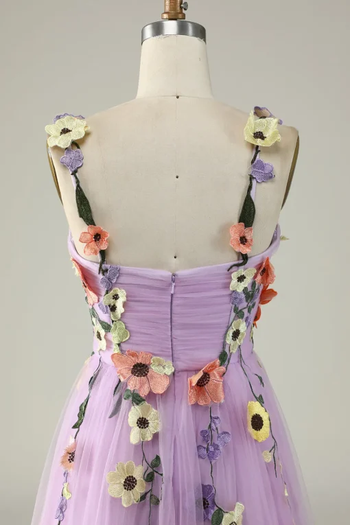 Purple A Line Tulle Prom Dress with Appliques