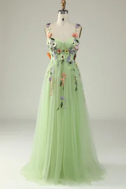 Purple A Line Tulle Prom Dress with Appliques
