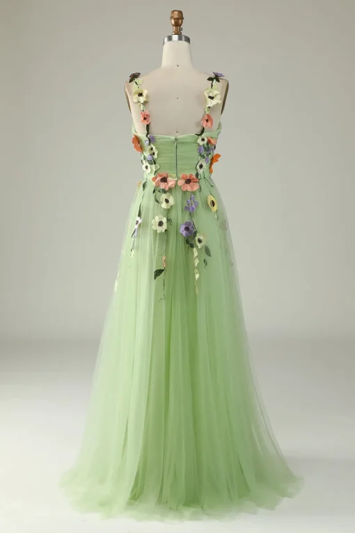 Purple A Line Tulle Prom Dress with Appliques