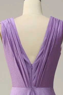 Purple Deep V-neck Sparkly Prom Dress
