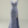 Purple Lace Mermaid Prom Dress with Slit