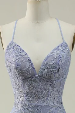 Purple Lace Mermaid Prom Dress with Slit