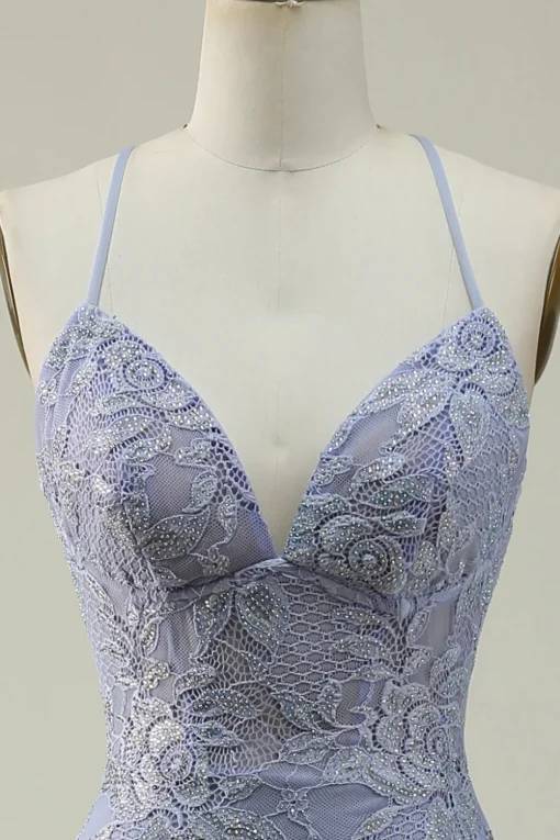 Purple Lace Mermaid Prom Dress with Slit