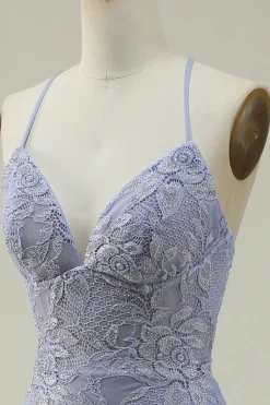 Purple Lace Mermaid Prom Dress with Slit