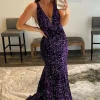 Purple Sequins Prom Dress