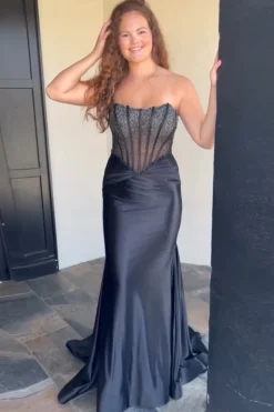 Purple Sparkly Beaded Corset Strapless Prom Dress