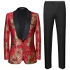 Red Jacquard 2 Pieces Shawl Lapel Men's Suits
