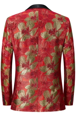 Red Jacquard 2 Pieces Shawl Lapel Men's Suits