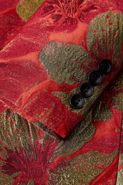 Red Jacquard 2 Pieces Shawl Lapel Men's Suits