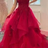 Red Layered Princess Prom Dress with Appliques