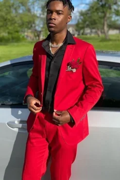 Red Notched Lapel 2 Piece Men's Prom Suits
