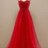 Red Sweetheart Tulle Prom Dress with Beading